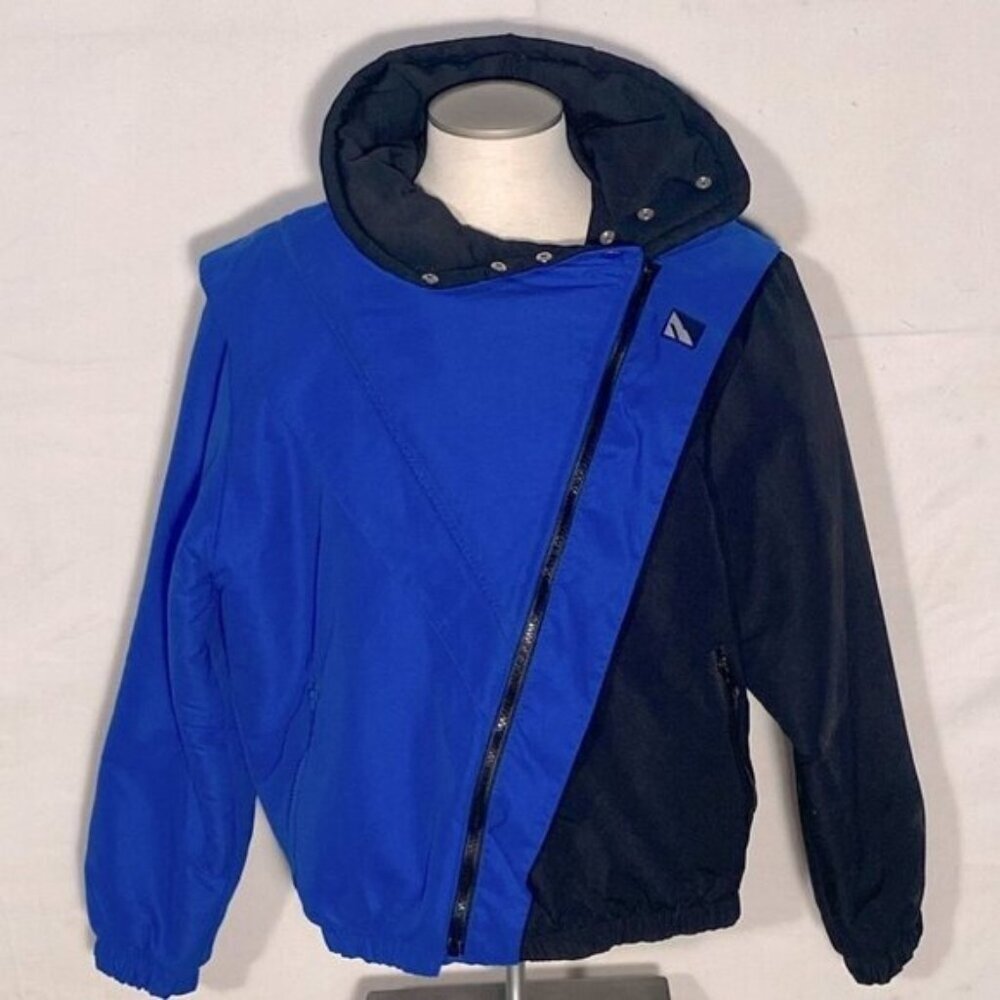 Vintage 90a Serac Blue Black Winter Ski Snow Bomber Jacket L Retro